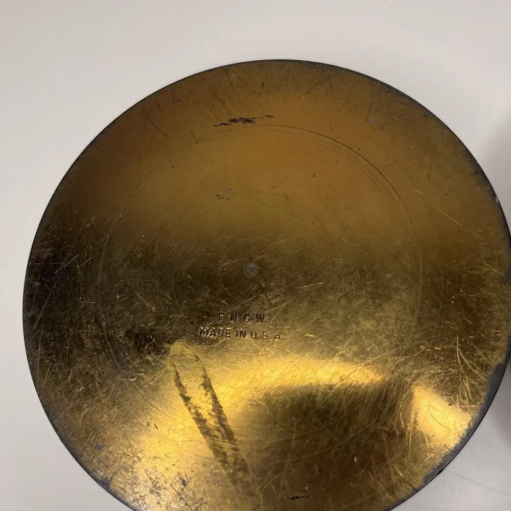 Pastoral Scene Gilded Brass Powder Trinket Box Mirrored Glass Insert Vintage